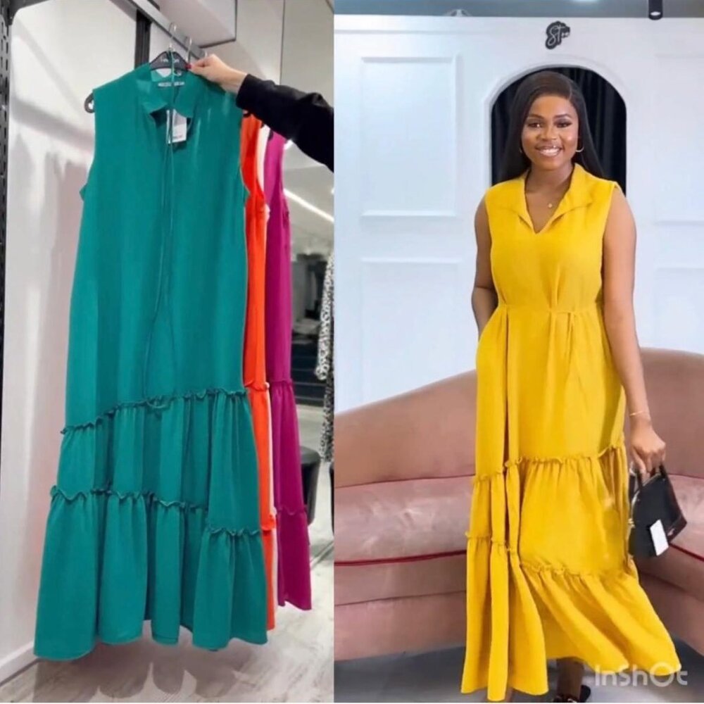 Women's Tiered Ruffle Hem Maxi Dress - Size M, L, XL, XXL